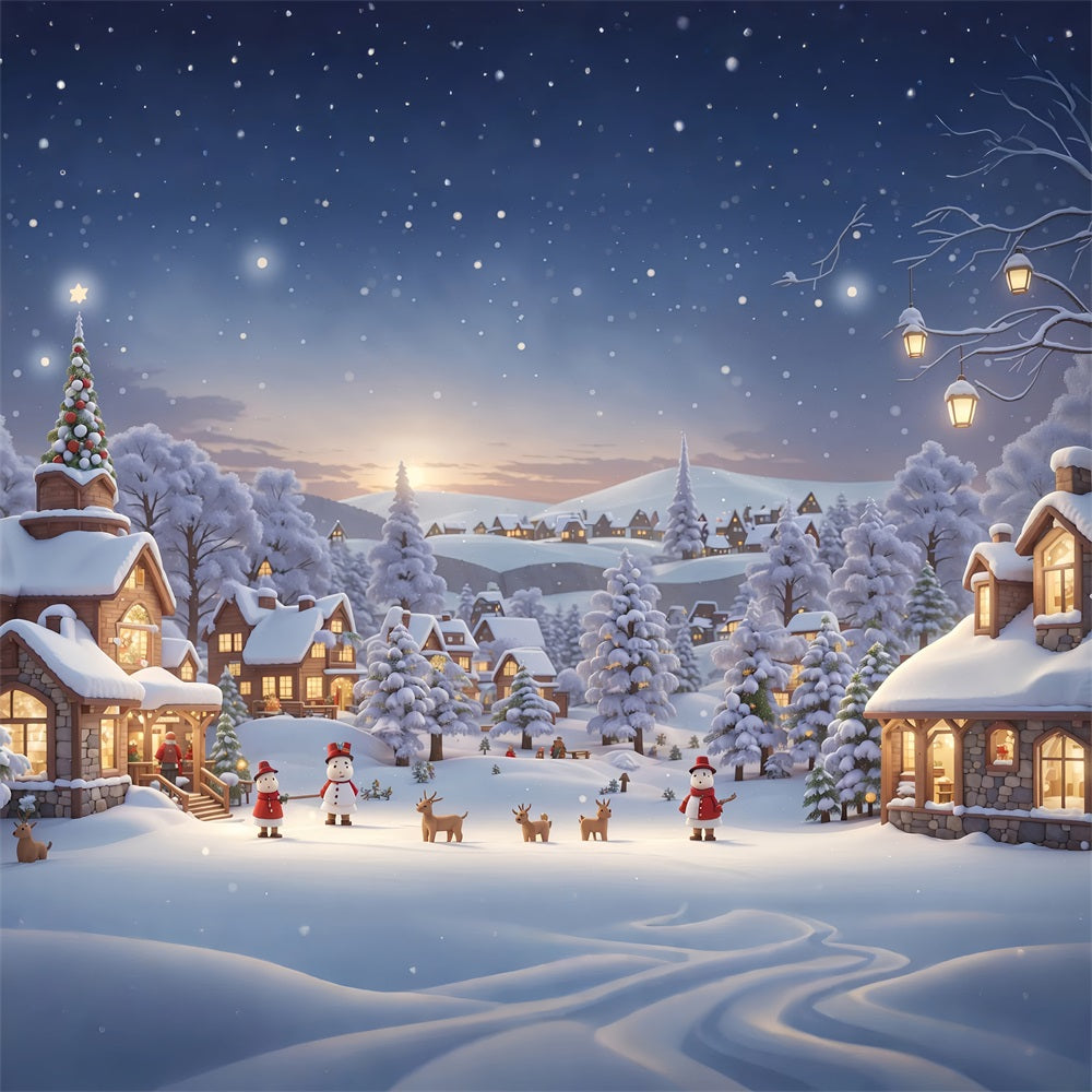 Toile de fond Hiver Village Douillet Bonhommes de Neige Rennes BRP11-475