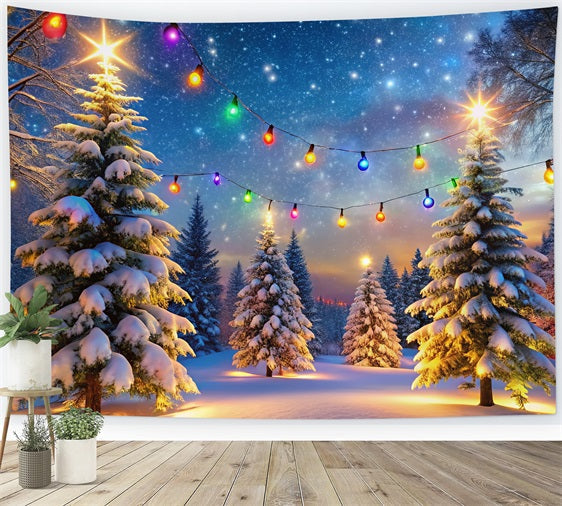 Toile de fond Hiver Scènes Lumières Multicolores Arbres Enneigés BRP11-485