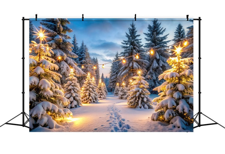 Toile de fond Hiver Merveille Forêt Enneigée Lumières BRP11-486