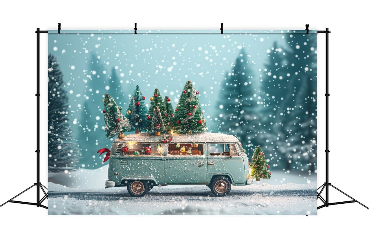 Toile de fond Hiver Van Vintage Arbres de Noël BRP11-53