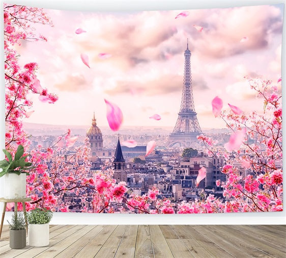 Toile de fond Printemps Thème Tour Eiffel Fleurs de Cerisier BRP11-536