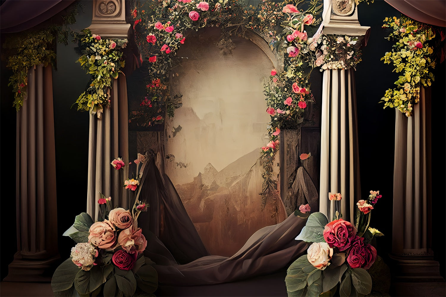 Toile de fond Photographie Vintage Arche Décor Rose BRP11-556