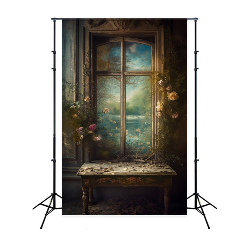 Toile de fond Photographie Vintage Décor Fenêtre Cadre Fleurs BRP11-559