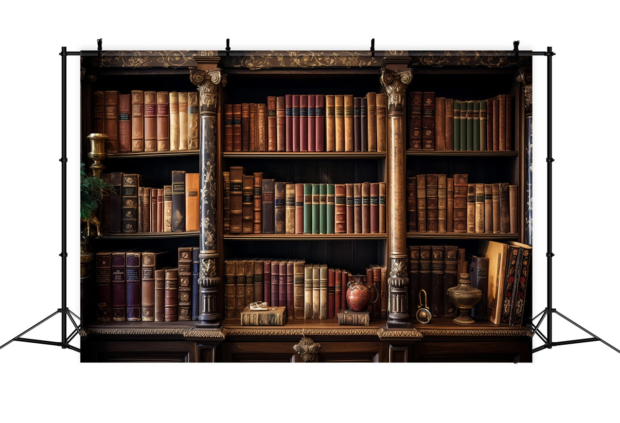 Toile de fond Vintage Bibliothèque Étagères Ornées BRP11-570