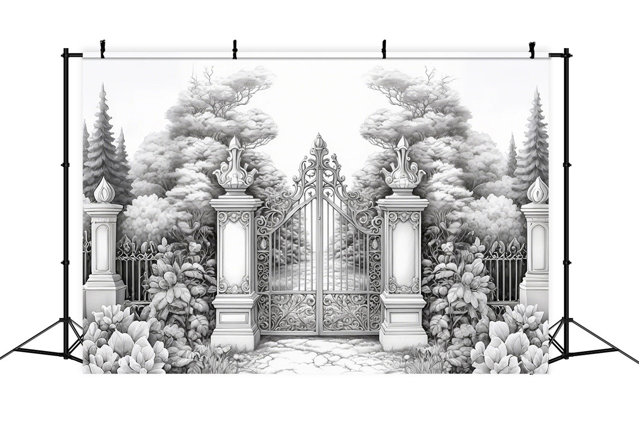 Toile de fond Hiver Portail Métallique Jardin Paisible BRP11-74