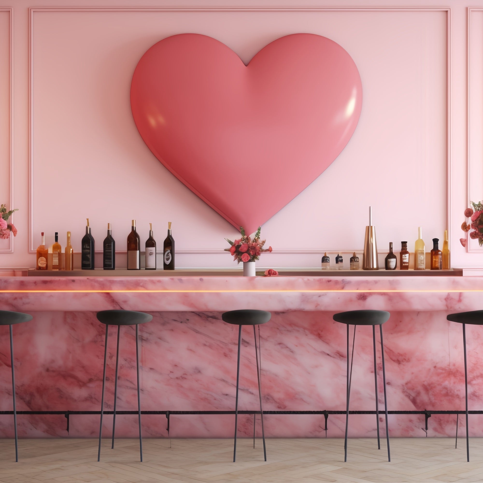 Toile de fond Photographie Saint-Valentin Scène de Bar Cœur Rose BRP12-198