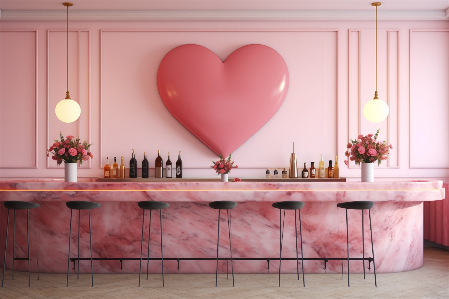 Toile de fond Photographie Saint-Valentin Scène de Bar Cœur Rose BRP12-198