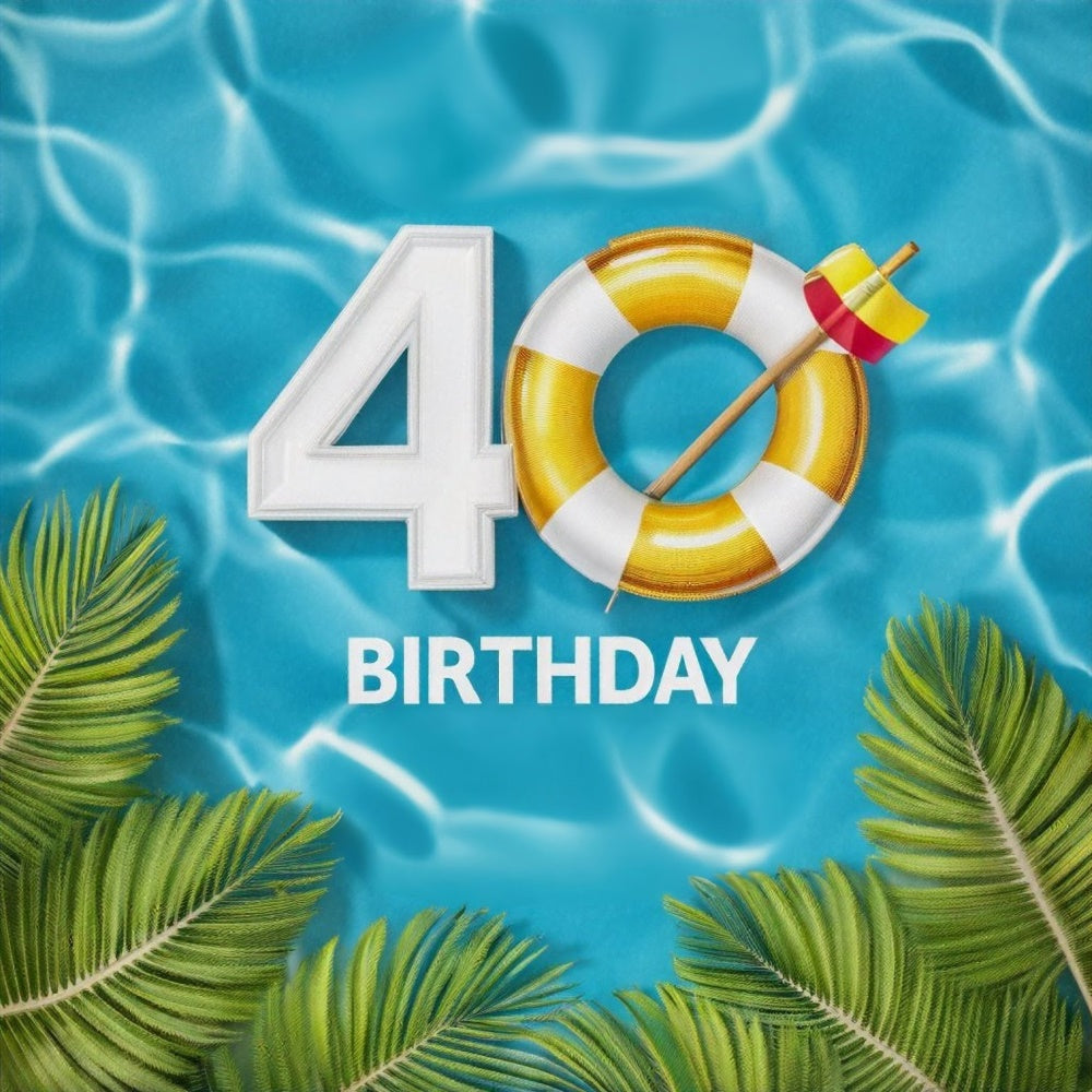 Toile de fond Anniversaire Personnalisé Piscine Tropicale Classique 40ème BRP12-280