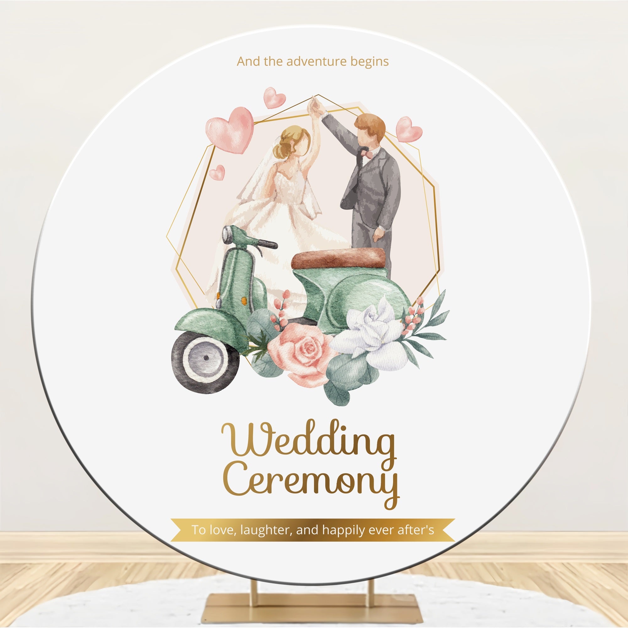 Toile de fond Ronde Mariage Personnalisée Scooter Vintage Rond BRP12-337