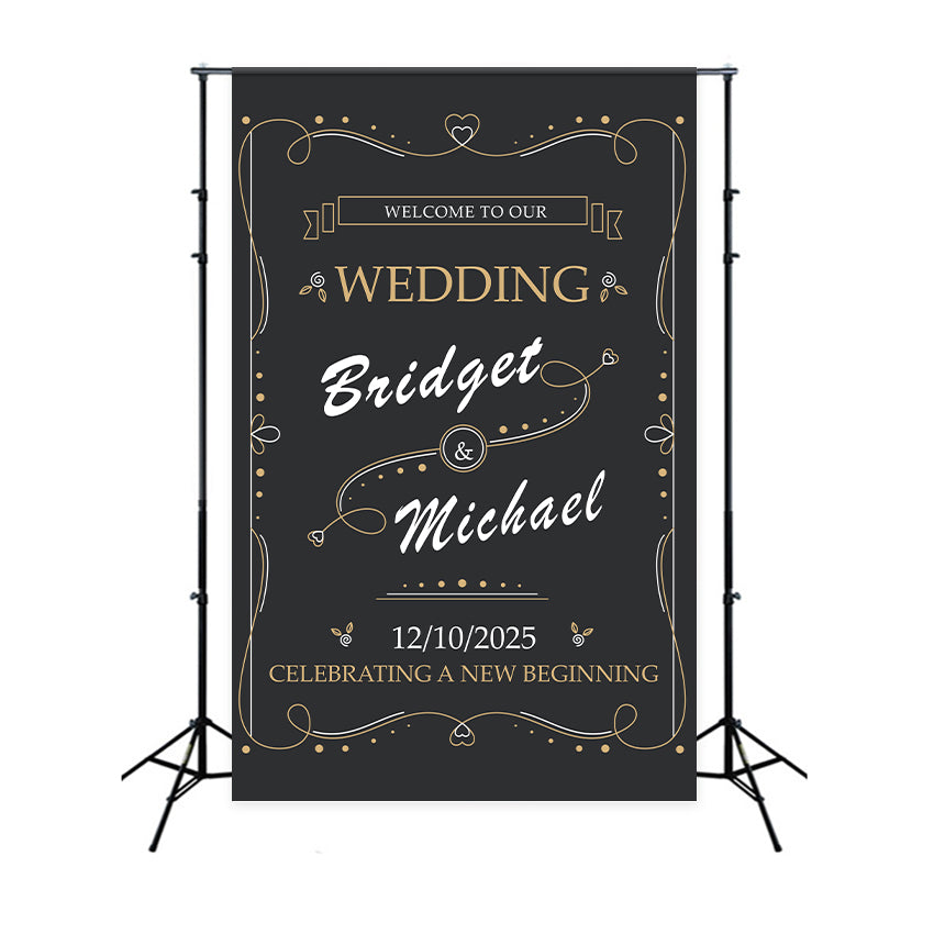 Toile de fond Mariage Personnalisée Style Craie Noire Élégant BRP12-340