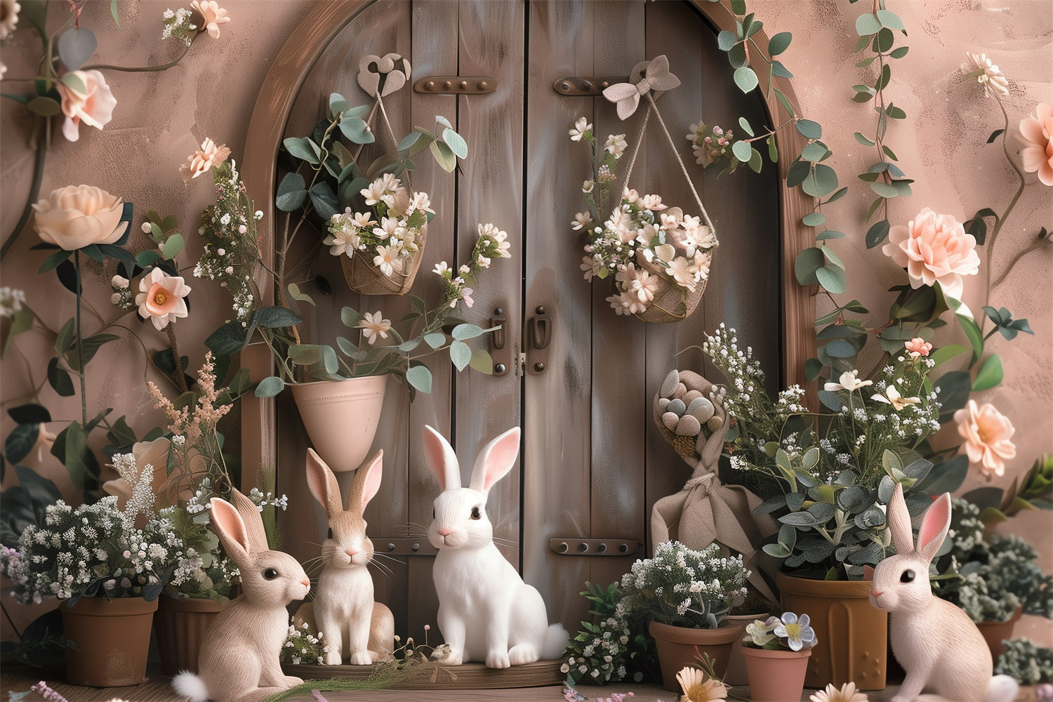 Toile de fond Pâques Photographie Cottage Lapin Décor Floral BRP12-393