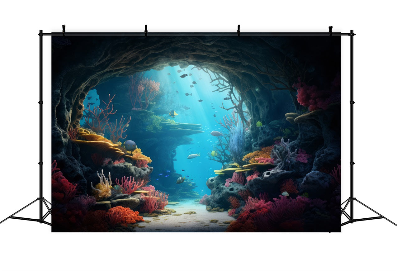 Toile de fond Sirène Cave Sous-Marine Récif de Corail Époustouflant BRP12-58