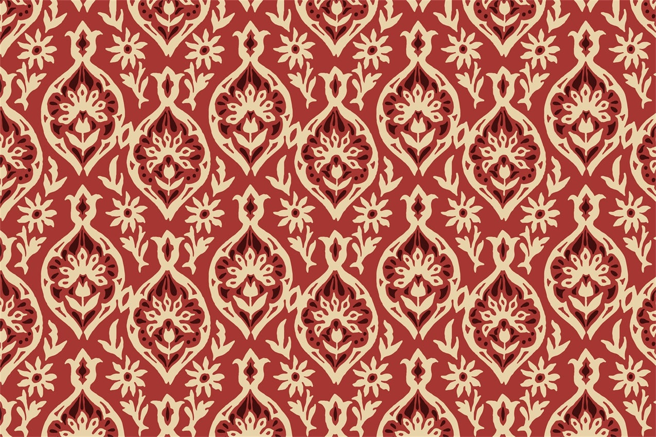 Toile de fond Damassé Vintage Rouge Ivoire Floral BRP12-619