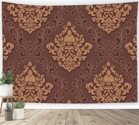 Toile de fond Damassé Marron Floral Ornemental BRP12-620