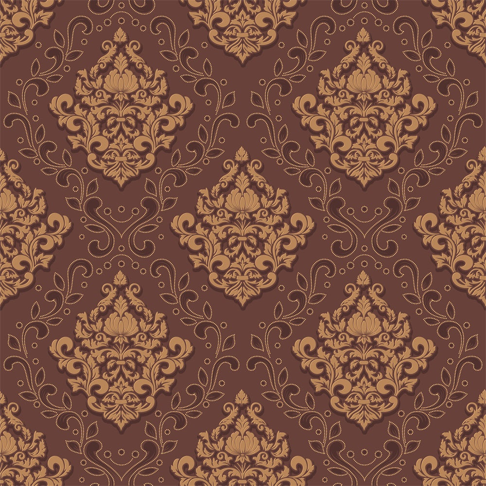 Toile de fond Damassé Marron Floral Ornemental BRP12-620