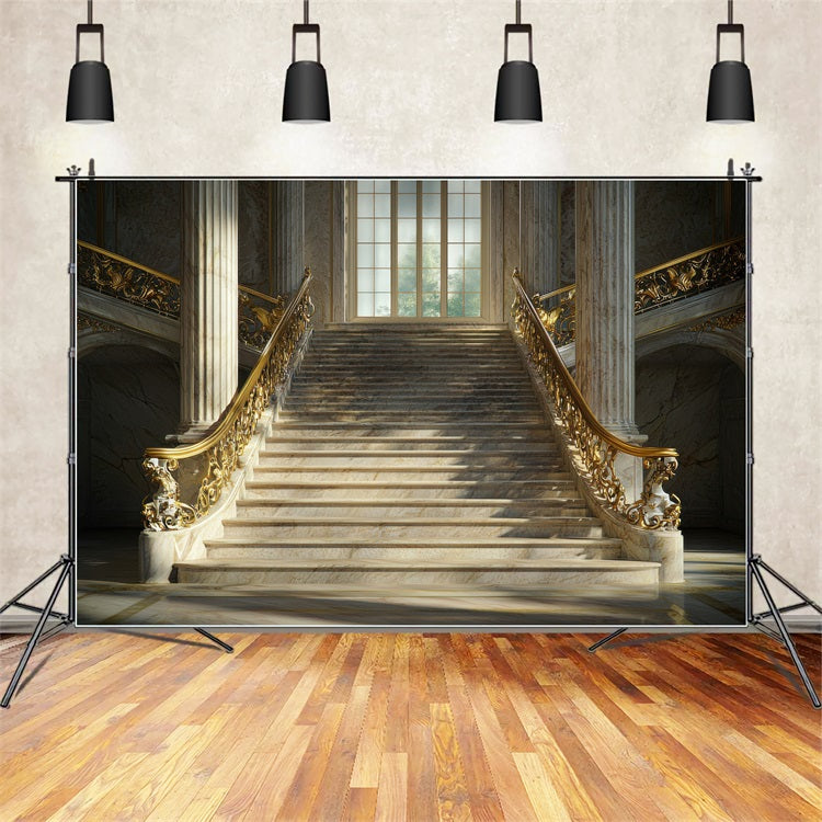 Toile de fond Architecture Escalier Royal Doré en Marbre BRP12-631