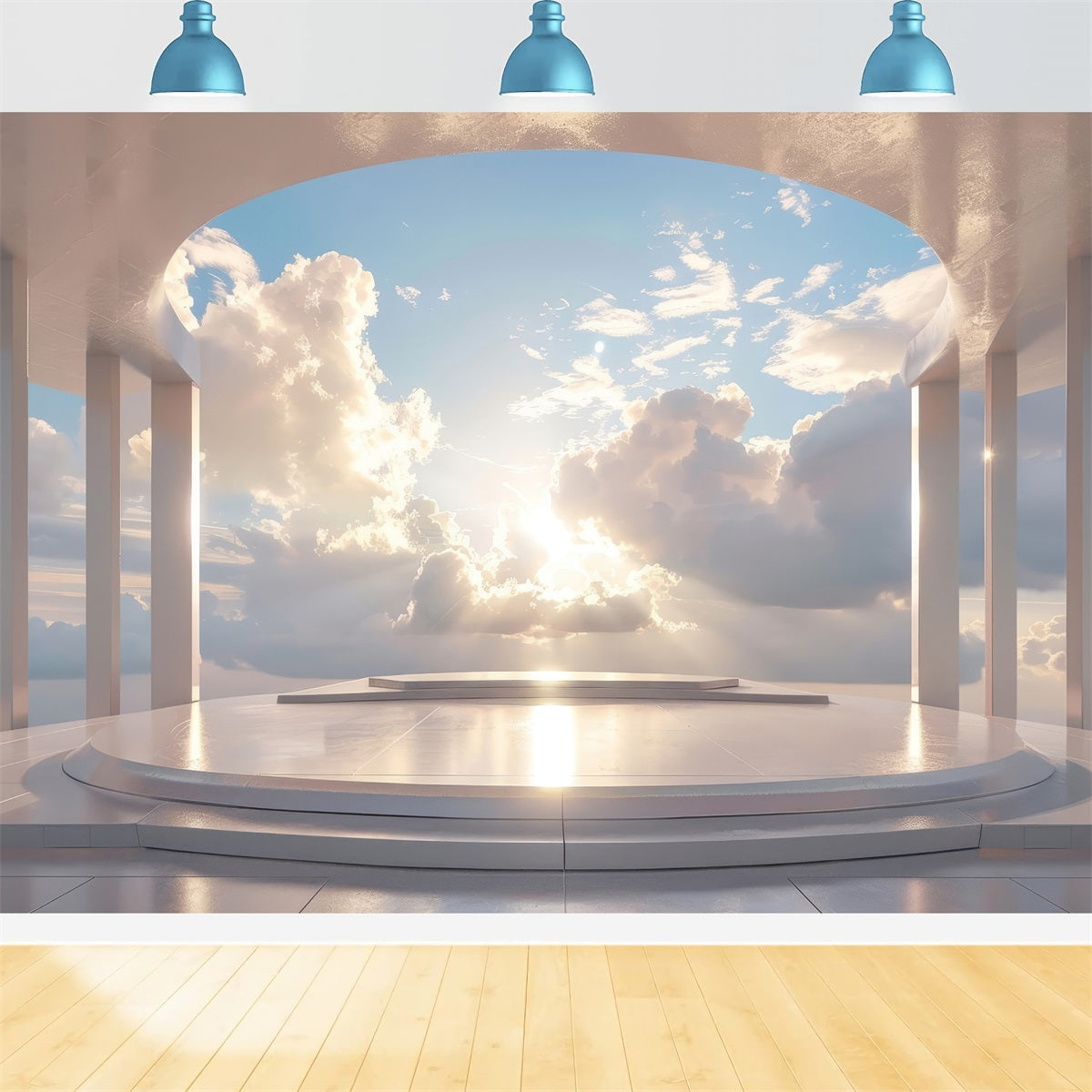 Toile de fond Architecture Balcon Blanc en Arc Nuages BRP12-636