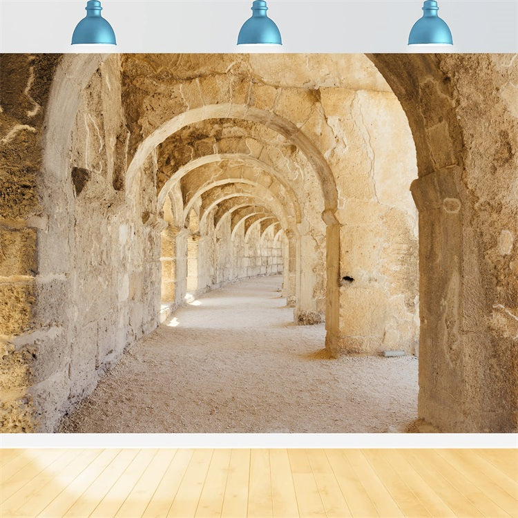 Toile de fond Architecture Couloir Roman Rustique en Pierre BRP12-648