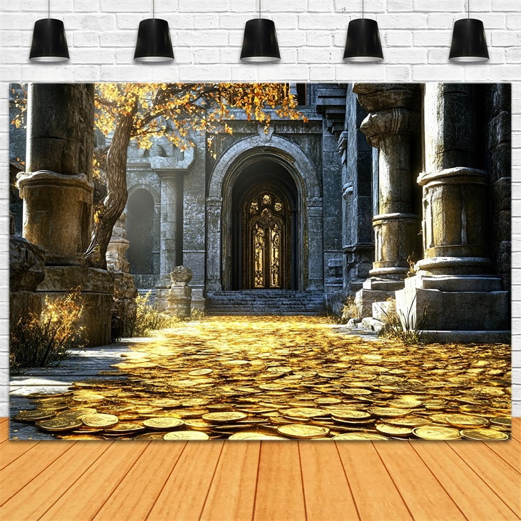 Toile de fond Architecture Entrée Royale Pavée d’Or Légendaire BRP12-653