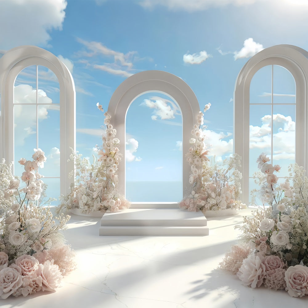 Toile de fond Architecture Arche Florale Ciel Bleu BRP12-675