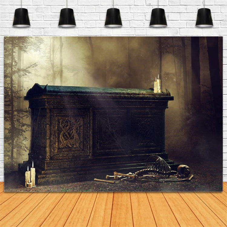 Toile de fond Cercueil Squelette Ancien Forêt Illuminée Par Candles BRP12-697
