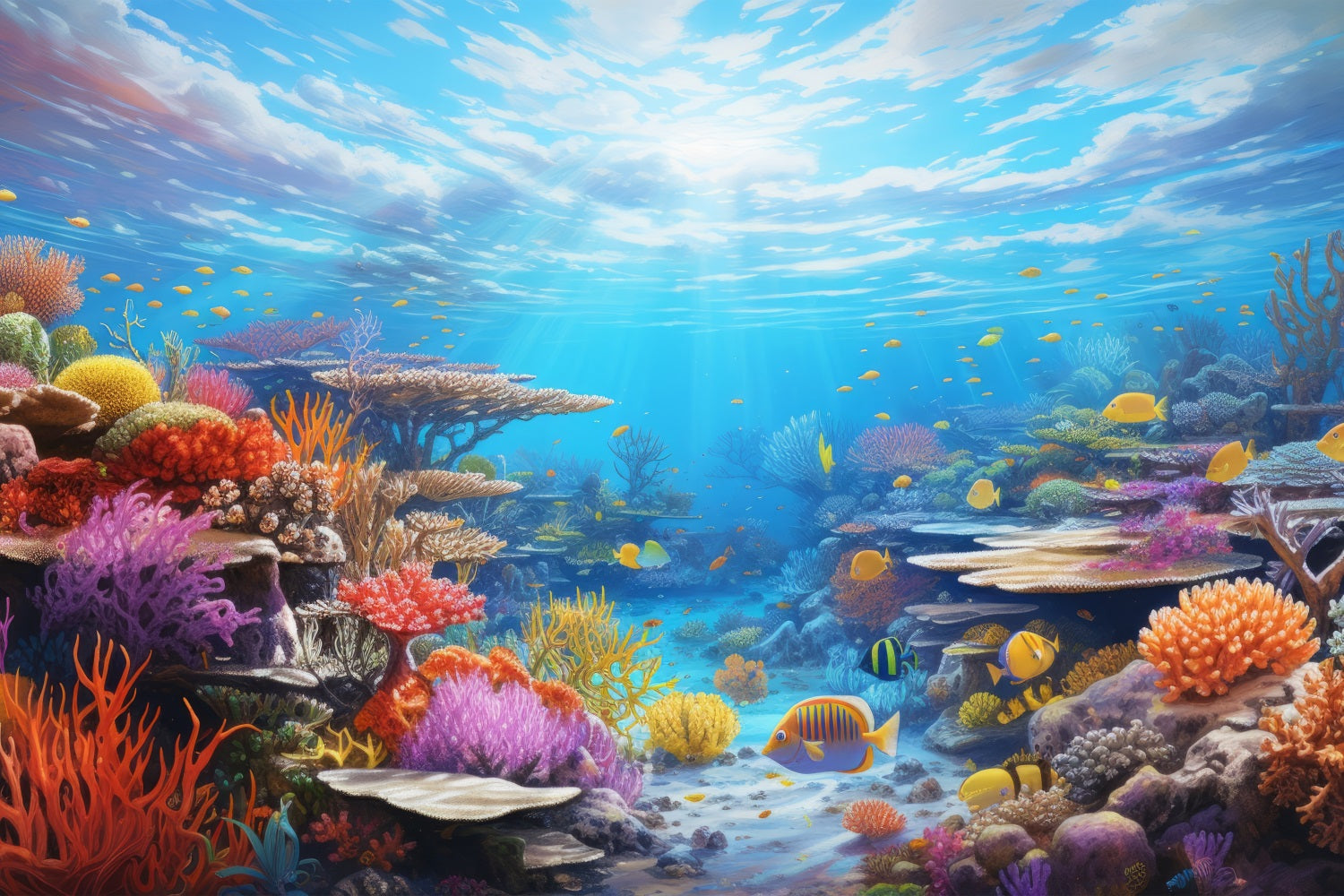 Toile de fond Sirène Poissons Tropicaux Récif de Corail Coloré BRP12-70