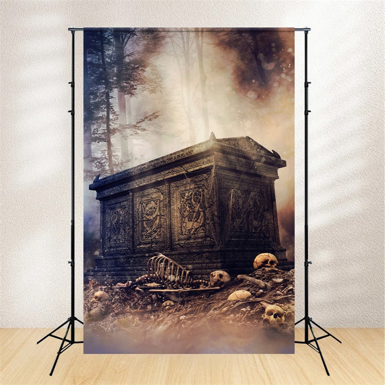 Toile de fond Cercueil Squelette Étrange Brume Forêt BRP12-702
