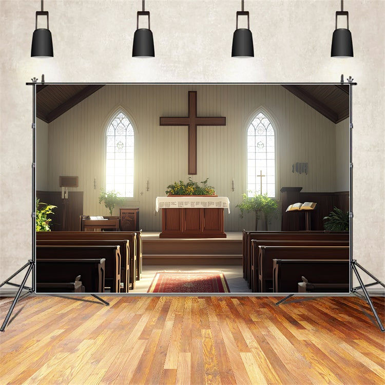 Toile de fond Église Bois Autel En Bois Fleurs Croix BRP12-719