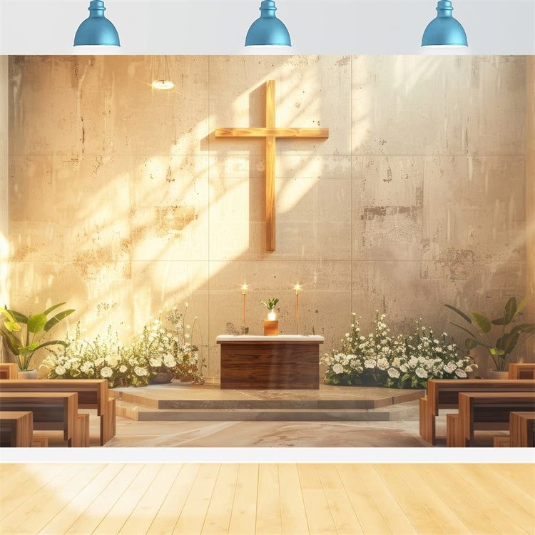 Toile de fond Église Designs Fleur Ensoleillée Croix Dorée BRP12-720