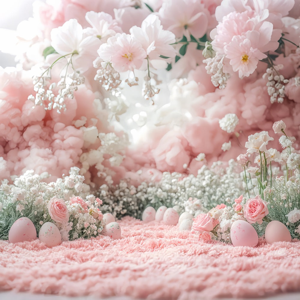 Toile de fond Pâques Œuf Fleurs Nuage Rose BRP12-747