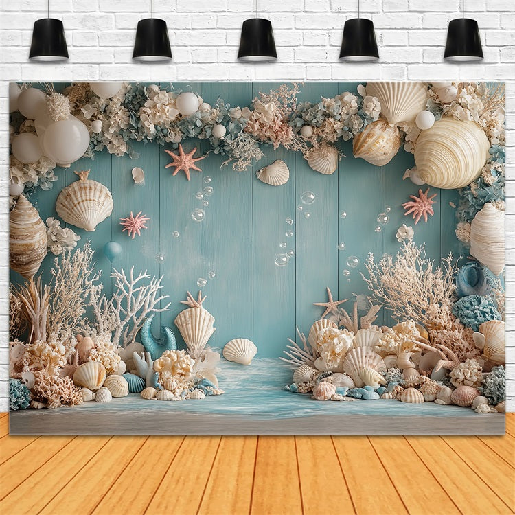 Toile de fond Sirène Créatures Océaniques Coquillage Ballon Fleurs BRP12-98