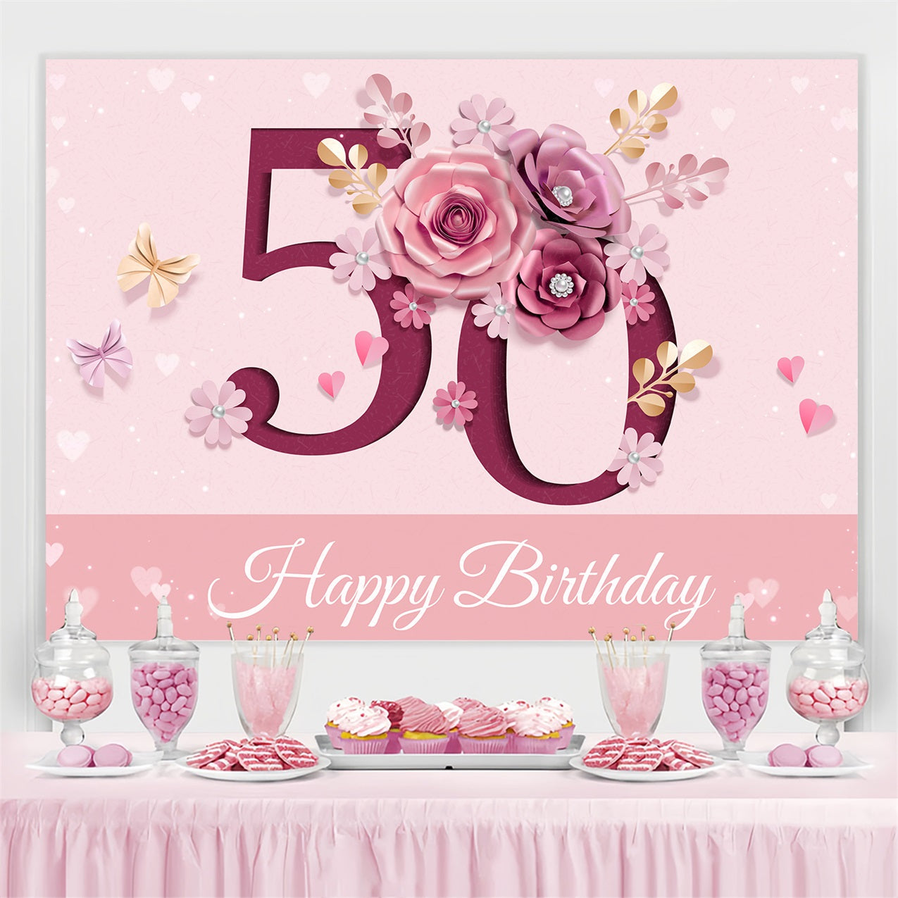 Toile de fond Deco Anniversaire 50ème Floral Célébration BRP2-233