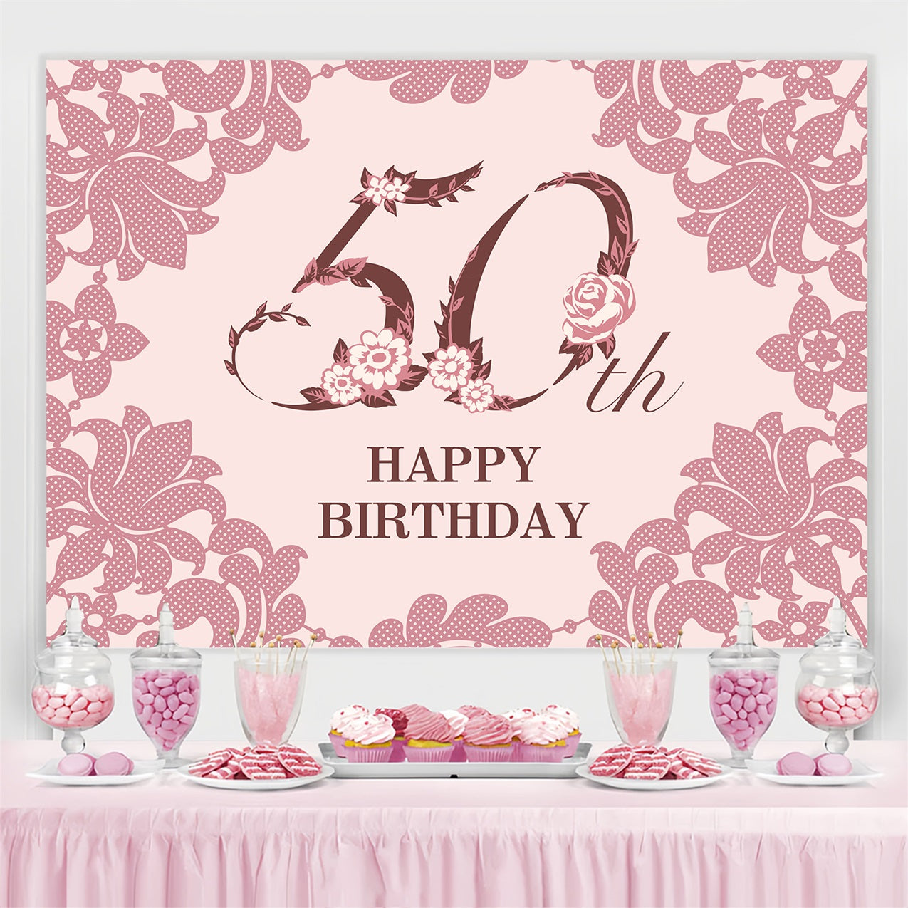Toile de fond Anniversaire Personnalisable 50ème Dentelle Florale BRP2-234