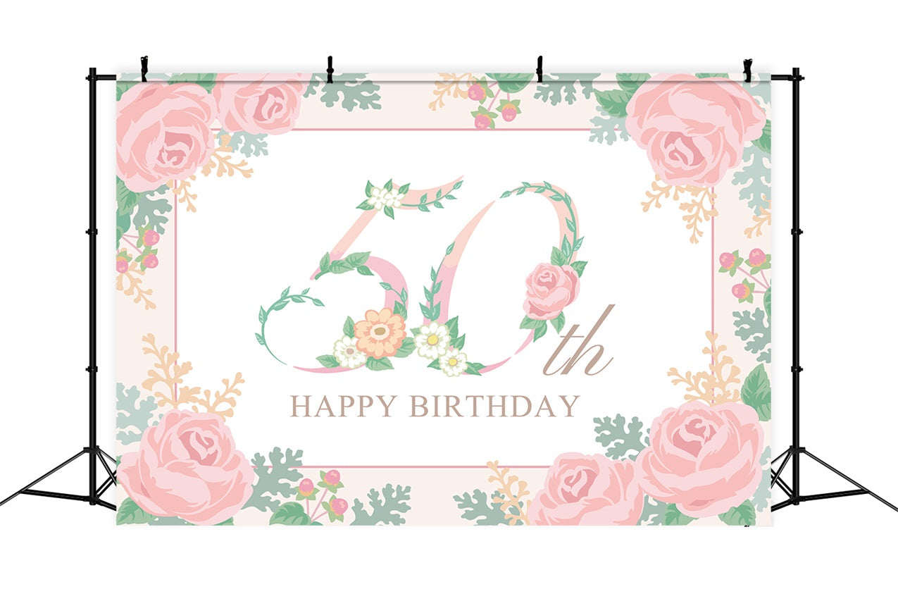 Toile de fond Personnalisable Anniversaire Romantique Floral 50ème BRP2-235