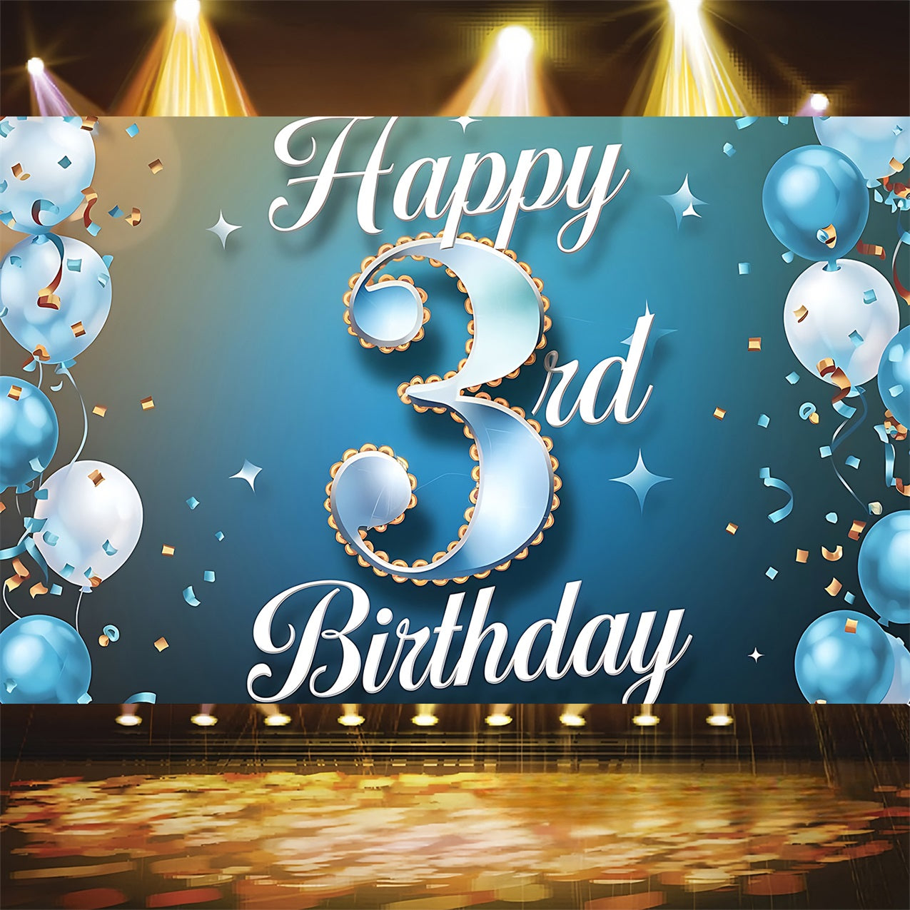 Toile de fond Deco Anniversaire Joyeux 3ème Ballons BRP2-237