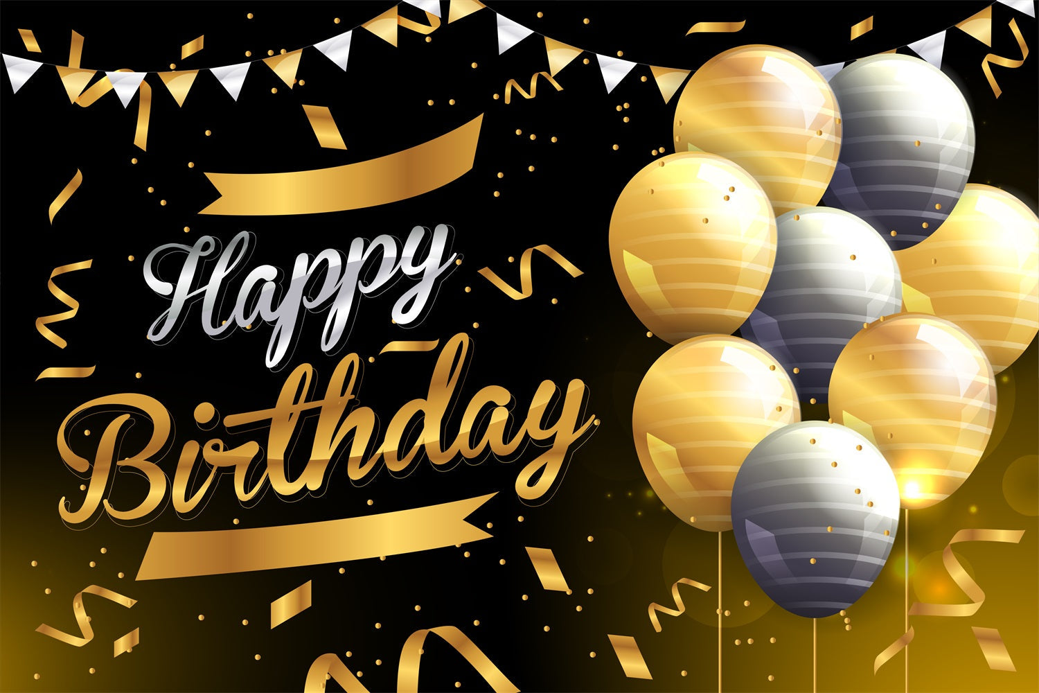 Toile de fond Personnalisable Anniversaire Ballons Noir Or BRP2-244