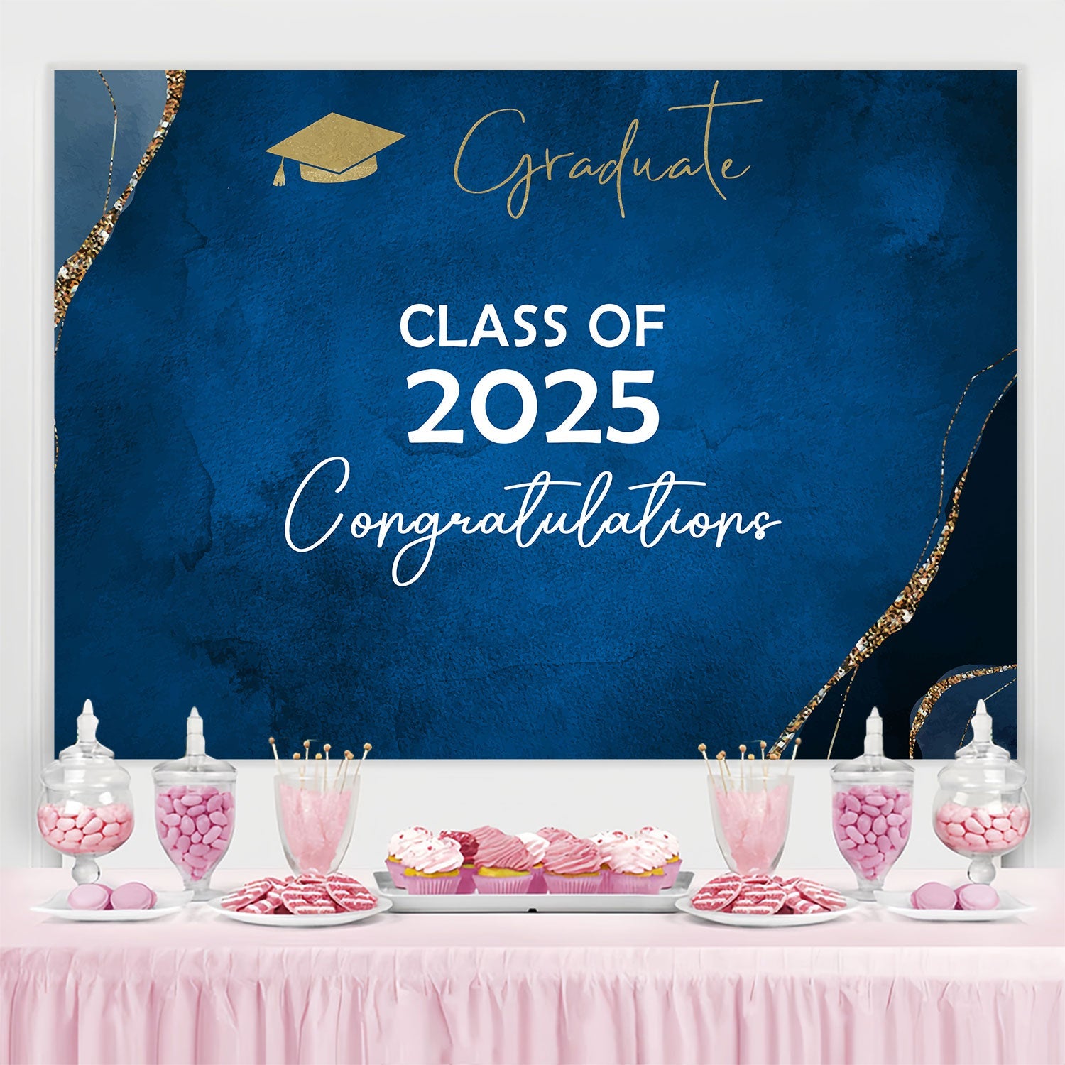 Toile de fond Remise de Diplôme 2025 Moderne Bleu BRP2-255