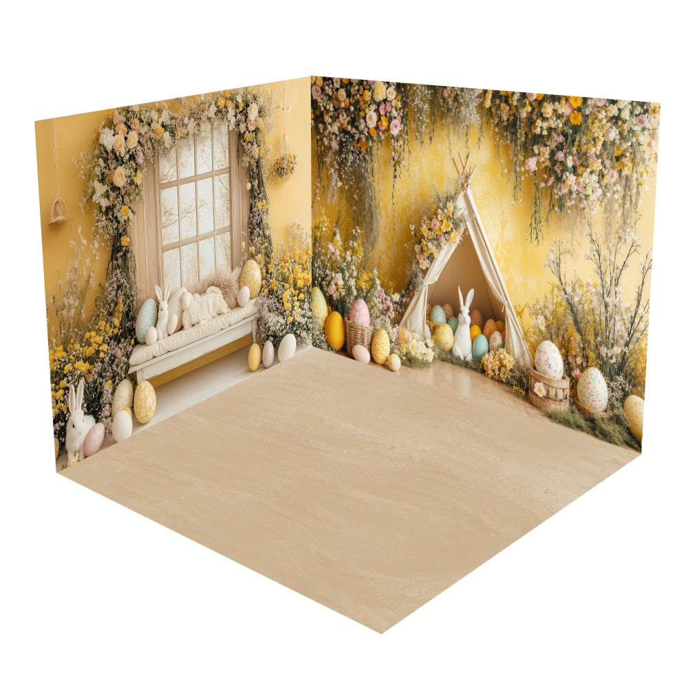 Ensemble de Salle Cottage Jaune Doux Fleuri Lapin BRP2-32