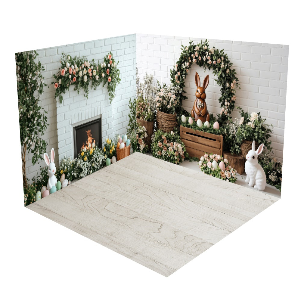 Ensemble de Salle Mur de Briques Blanches Élégant avec Fleurs de Pâques BRP2-34