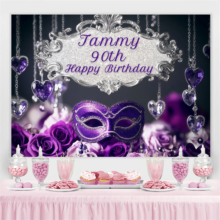 Toile de fond Anniversaire Personnalisée Masque Violet Glamour BRP3-244