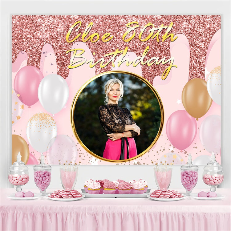 Toile de fond Anniversaire Personnalisée Ballons Étincelants Roses 80ème BRP3-273