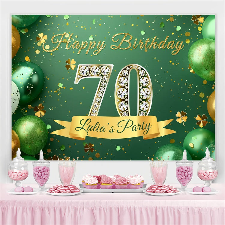 Toile de fond Anniversaire Personnalisée Ballons Paillettes Vertes 70ème BRP3-275