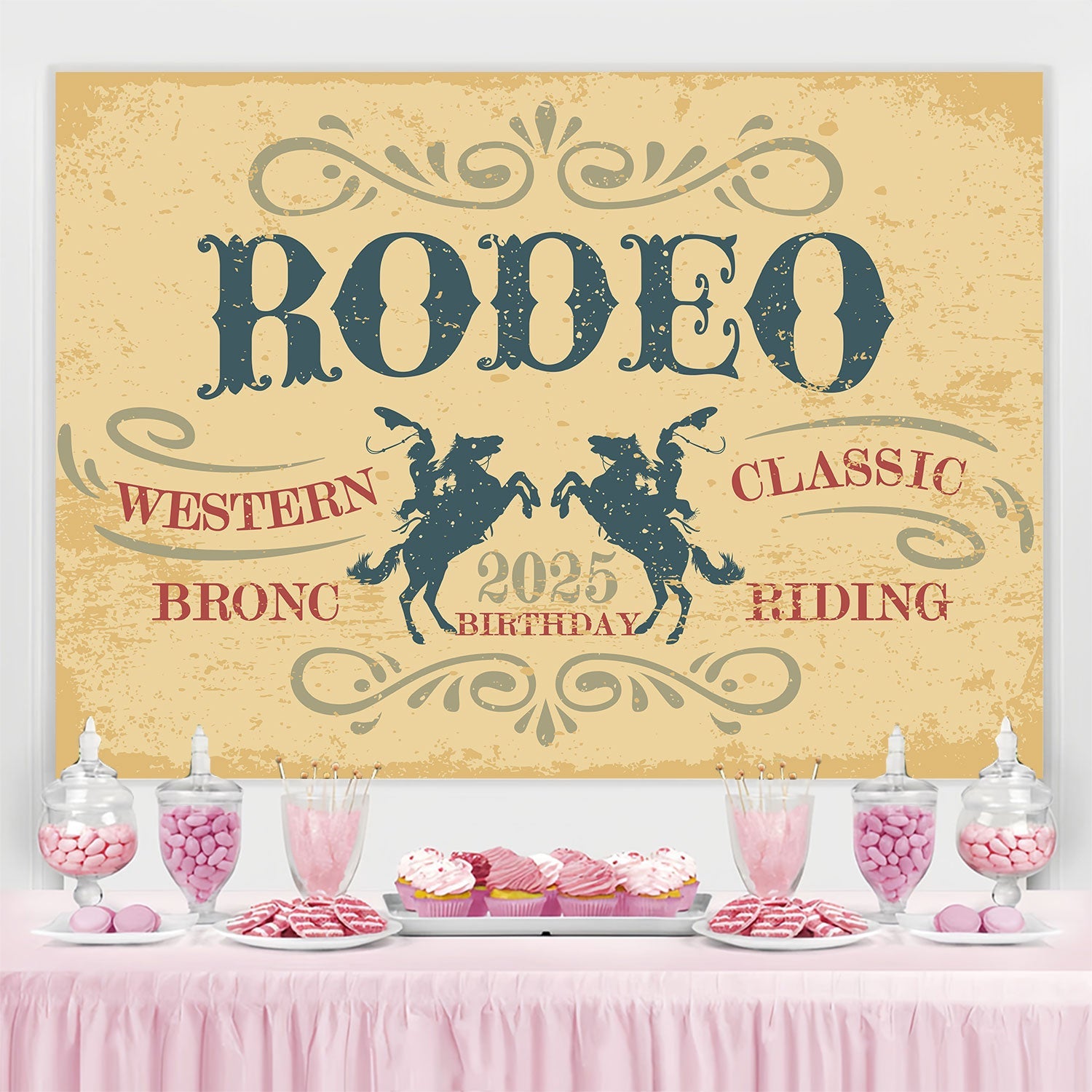 Toile de fond Deco Anniversaire Rodéo Cowboy Vintage BRP3-34