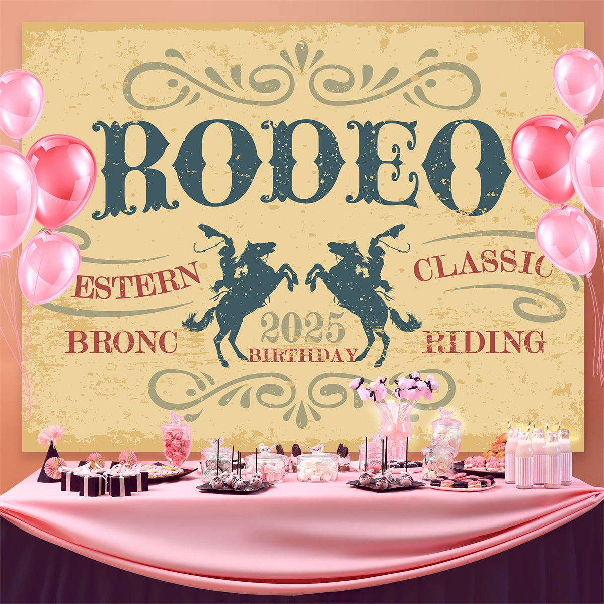 Toile de fond Deco Anniversaire Rodéo Cowboy Vintage BRP3-34