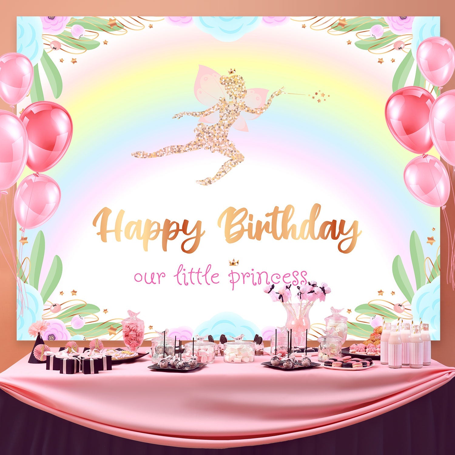 Toile de fond Deco Anniversaire Ailes Dorées Rêve Fée BRP3-57