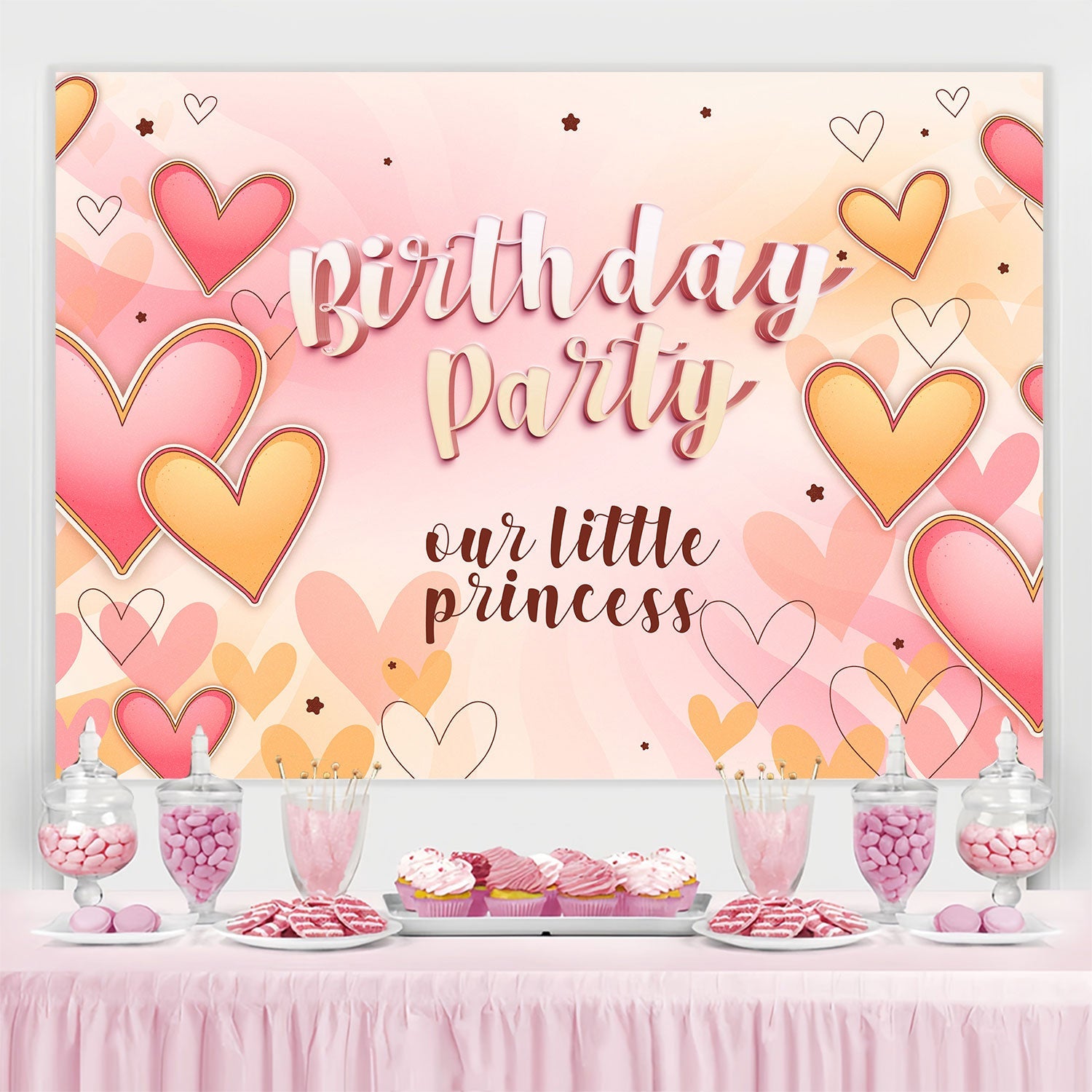 Toile de fond Deco Anniversaire Cœurs Romantiques Blush BRP3-62