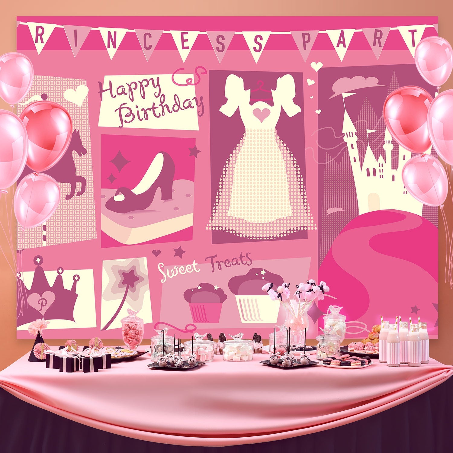 Toile de fond Anniversaire Personnalisé Élégante Célébration Rose BRP3-81