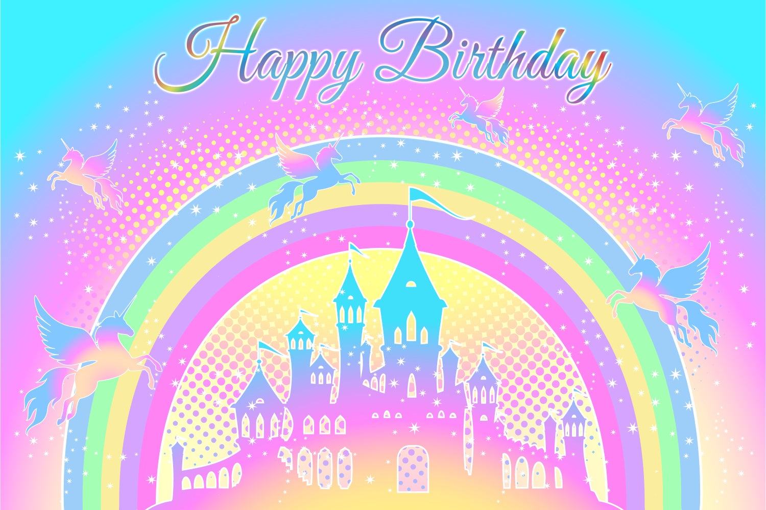 Toile de fond Anniversaire Personnalisable Château Licorne Magique BRP3-83