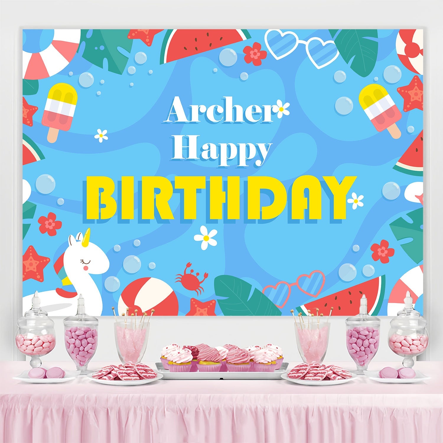 Toile de fond Photo Anniversaire Fête Tropicale Piscine BRP3-95