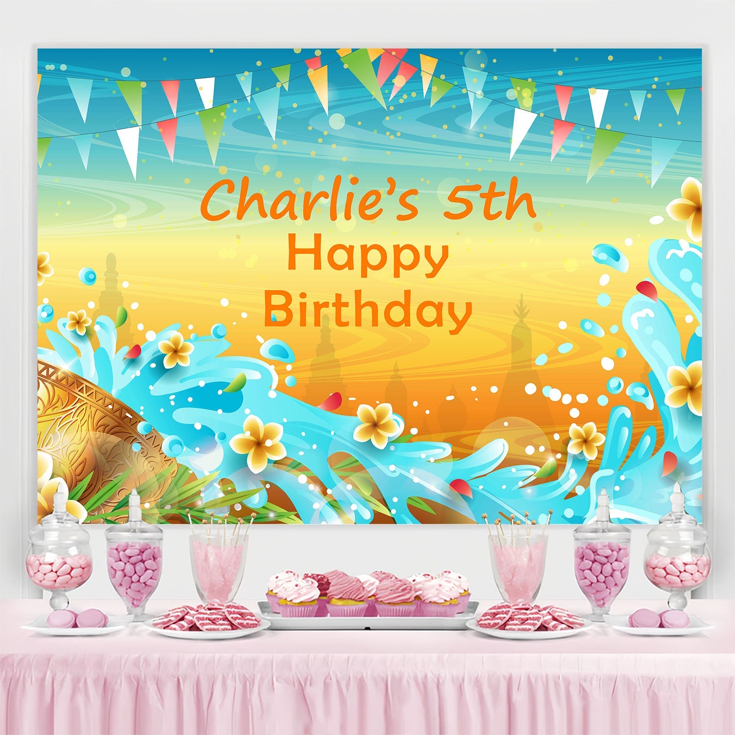 Toile de fond Anniversaire Personnalisable Plage Ensoleillée Jeux d’Eau BRP3-97